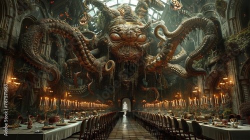 A banquet hall, where each dish crawls with delicacies from a nightmare