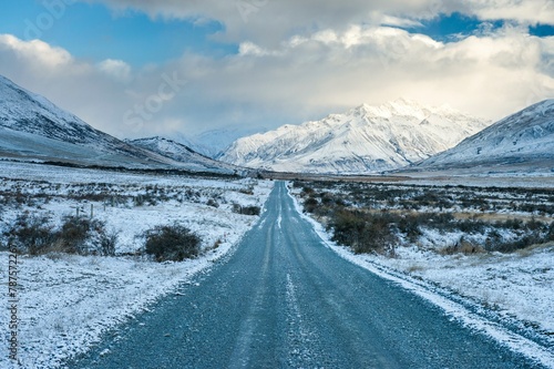 Rangitata River Valley Winter Gravel Road, Peel Forest, Ashburton, Canterbury, New Zealand, Oceania photo