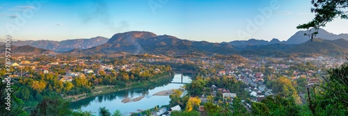 Panorama over Luang Prabang with Nam Khan River and Wat Phol Pao in the background, Laos, Asia photo