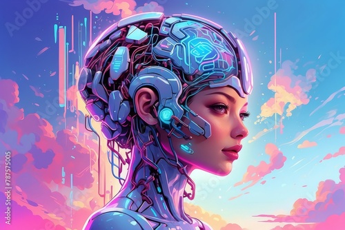  Intelligence artificielle, AI, IA, android, robot, ordinateur intelligent, Processus d'apprentissage automatique, Concept des technologies informatiques modernes, circuit intelligent