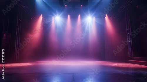 Modern dance stage light background with spotlight illuminated for modern dance production stage. Empty stage with creative lighting. Stage lighting art design. Entertainment show. 