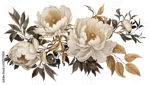 PNG Flowers with white leaves on a black background art painting pattern #787579891