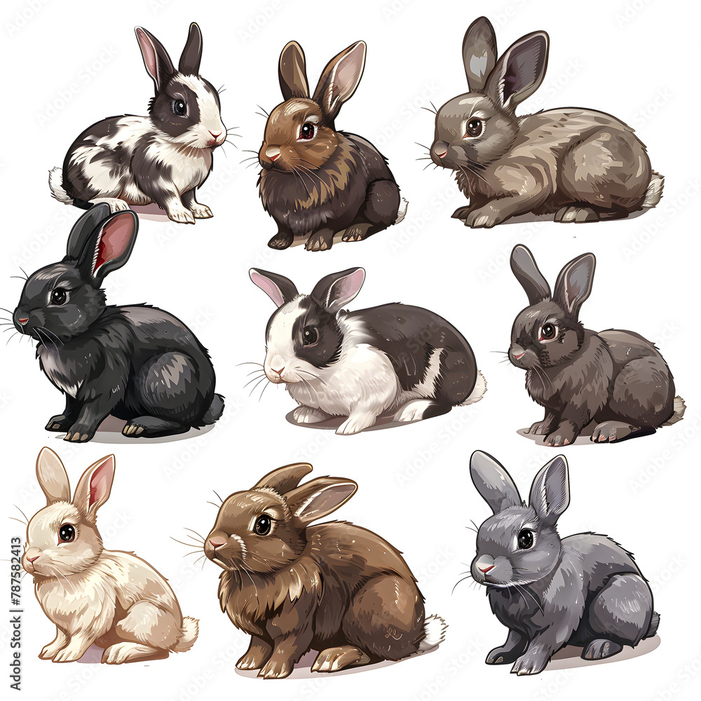 Clipart illustration featuring a various of rabbit on white background. Suitable for crafting and digital design projects.[A-0004]