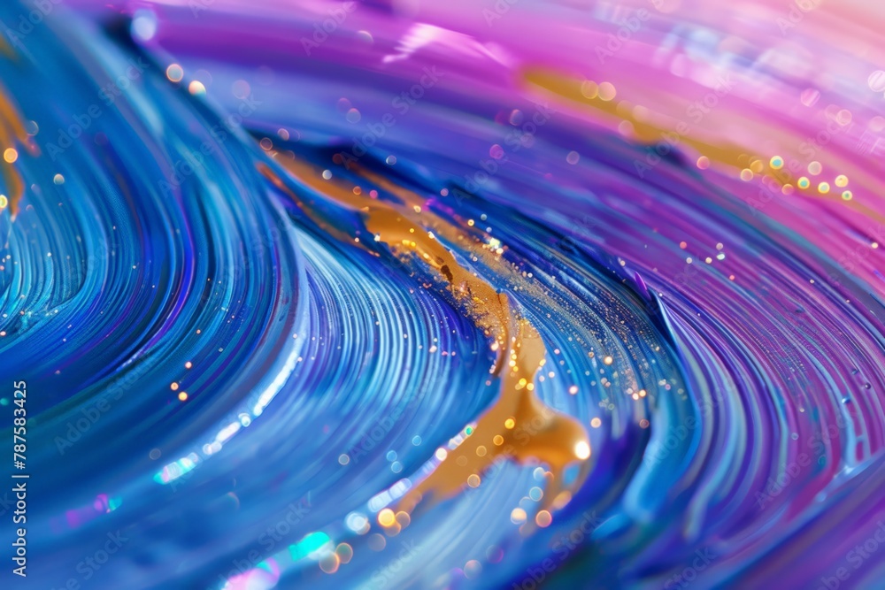 Ethereal macro shot of blue and gold swirls with sparkling accents, radiating a serene, cosmic energy. Ethereal macro shot of blue and gold swirls with sparkling accents, radiating a serene, cosmic energy.