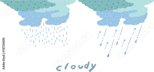 手描き風　雨と雨雲のシンプルな素材イラストセット