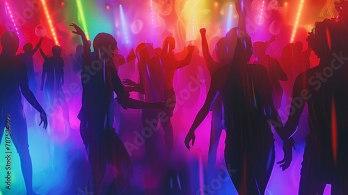 happy people dancing in a disco with their backs to their backs with open arms in high resolution and high quality