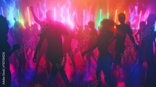 Happy people dancing in a disco with their backs to their backs with open arms in high resolution and high quality. DISCO CONCEPT