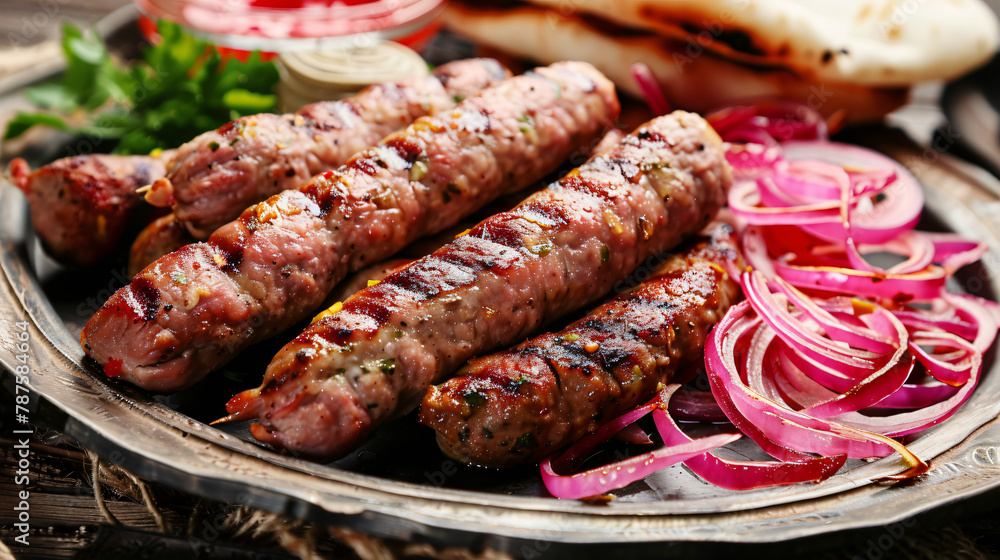 Turkish cuisine. Grilled beef sausages