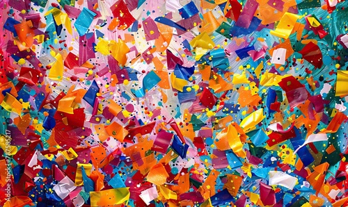Blue, red, yellow and colorful confetti background. Decoration and celebration background High quality AI generated image