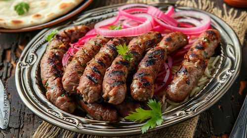Turkish cuisine. Grilled beef sausages