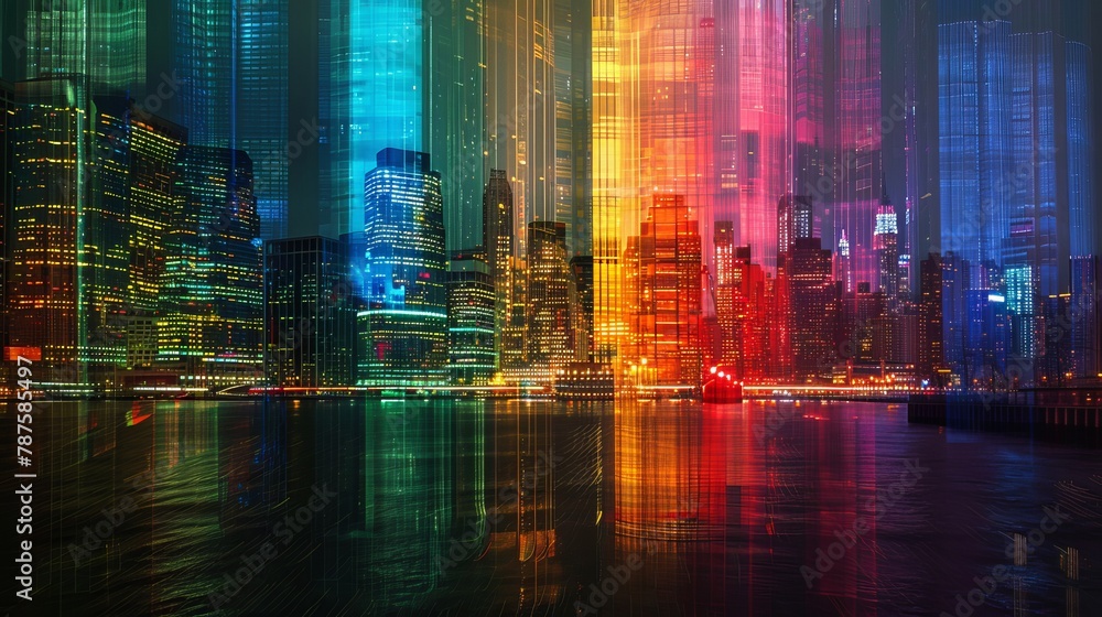 Vibrant cityscape with colorful light streaks Vibrant cityscape with colorful light streaks