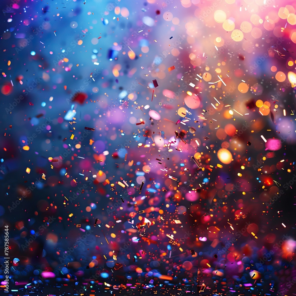 Colorful confetti. Abstract lights, blurred abstract background. Celebration design. High quality AI generated image