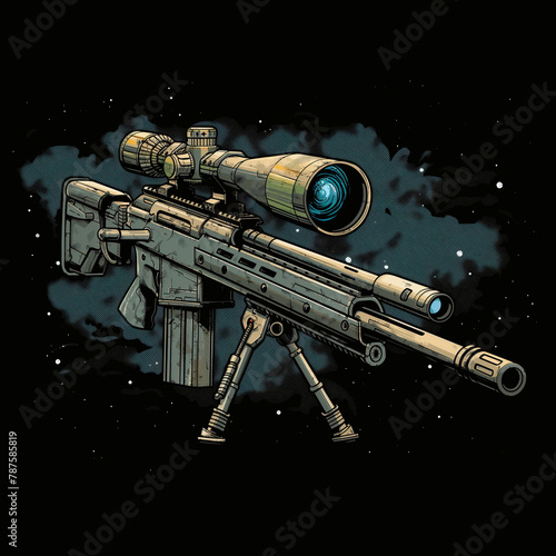 illustration of a sniper weapon for clothing design