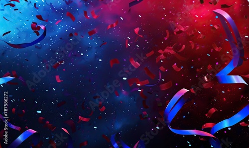 Blue, red, yellow and colorful confetti background. Decoration and celebration background. High quality AI generated image