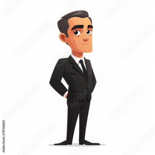 young office director office businessman boss wearing black suit vector cartoon 2d chibi character illustration