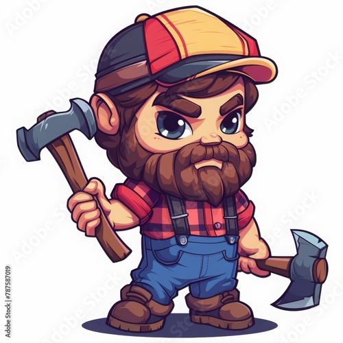 lumberjack with ax with cartoon muscular muscles on a solid white background character vector illustration photo