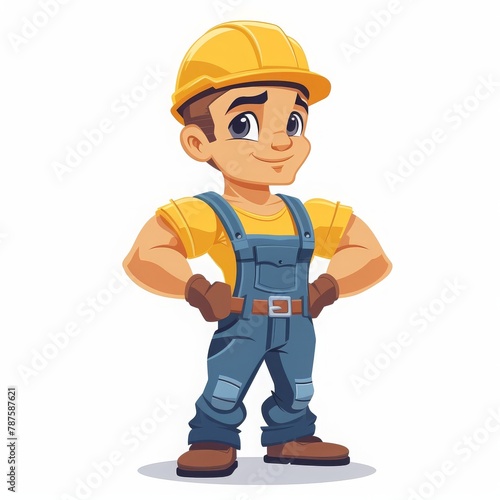 construction worker with strong muscles on a solid white background character vector illustration