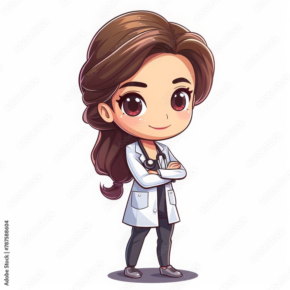 female doctor vector character chibi illustration on solid white background female doctor vector character chibi illustration on solid white background