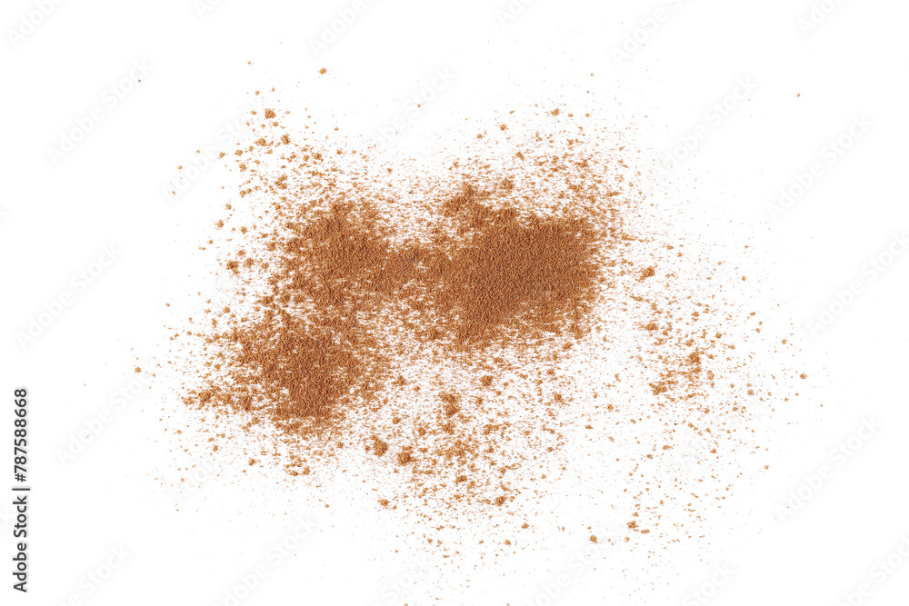  Cinnamon powder scattered isolated on white, texture