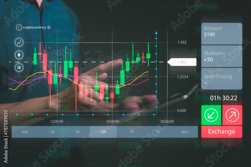 trading stock market, invesment concept, businessman using digital tablet working on virtual trading graph