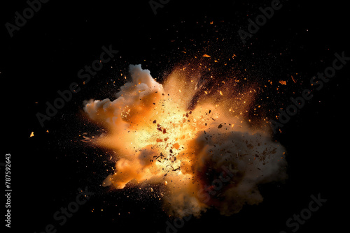 A large explosion is depicted in the image, with a lot of debris and smoke