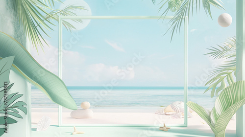 Minimalist Seaside Showcase Scene  Perfect for Product Presentation in Summer Collection Advertising