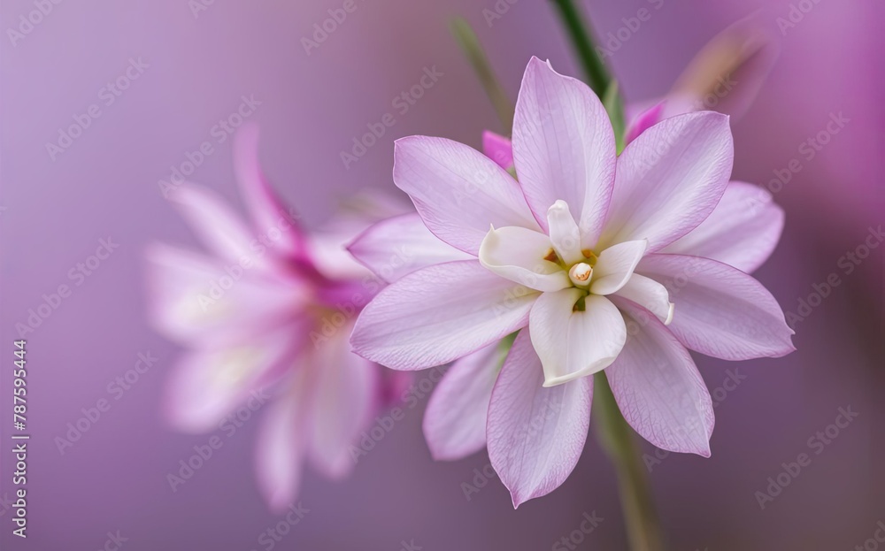 Fototapeta premium A detailed view of a single flower with a blurred background, highlighting its delicate petals and vibrant colors. Generative AI