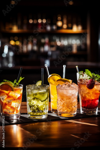 Exotic and tropical cocktail with lime and orange on the bar counter. Generative AI tools