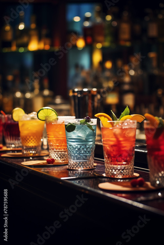 Exotic and tropical cocktail with lime and orange on the bar counter. Generative AI tools