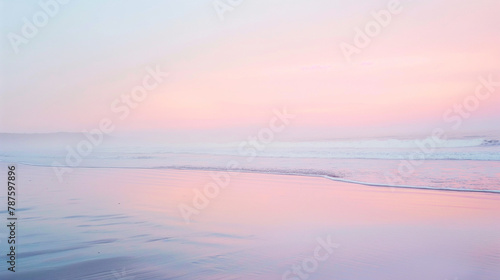 Soft Pink Beach Landscape at Dusk - Suitable for Peaceful Desktop Wallpapers