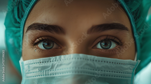 Intense Gaze of a Medical Professional in PPE photo