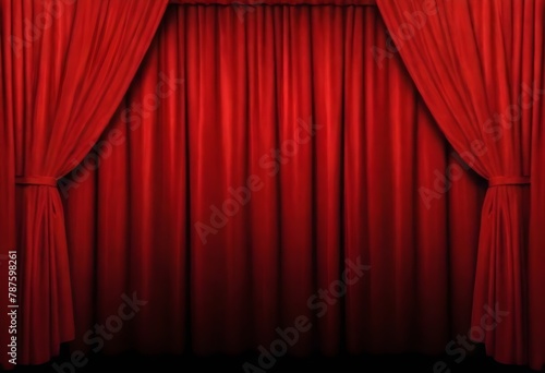 Red stage curtains closed in a theater