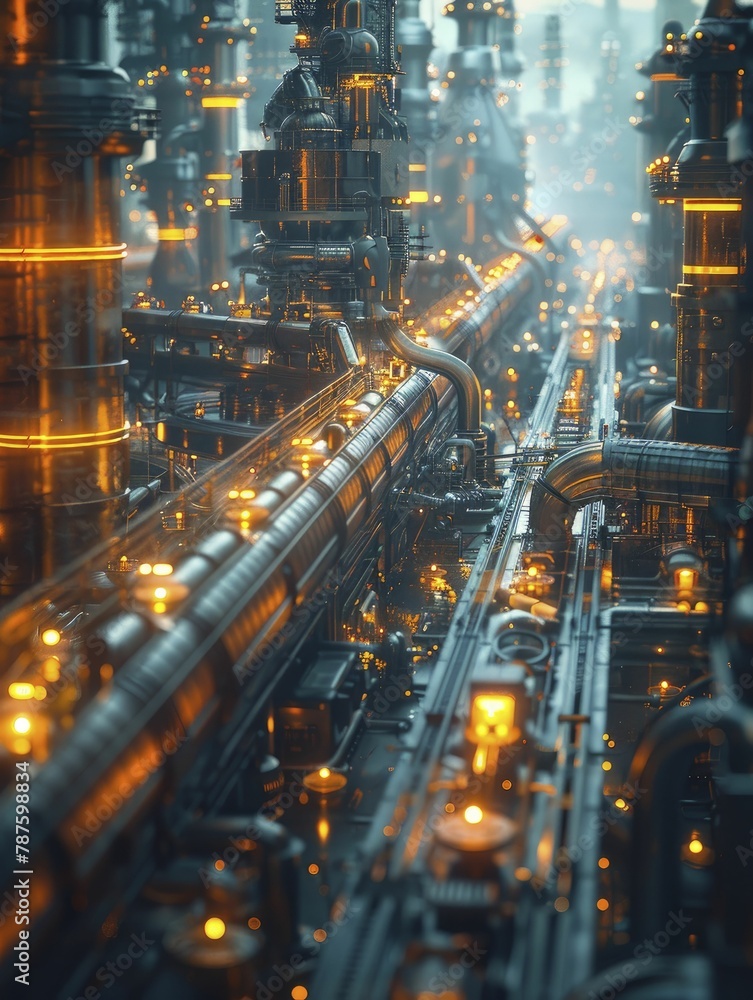 In the futuristic factory, workers effortlessly glide between floating production lines on hoverboards. In the futuristic factory, workers effortlessly glide between floating production lines on hoverboards.
