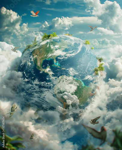 Serene Earth Amidst Clouds, Symbolizing Peaceful Coexistence with Nature