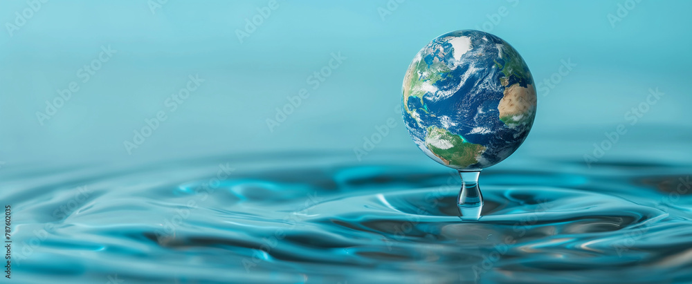 Planet Earth in Water Drop, Sustainability Concept with Copy Space Planet Earth in Water Drop, Sustainability Concept with Copy Space