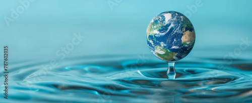 Planet Earth in Water Drop  Sustainability Concept with Copy Space