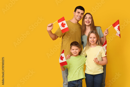Happy family with flags of ...