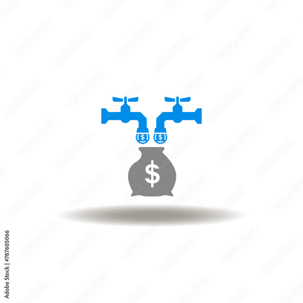 Vector illustration of money bag and taps with coins flow. Icon of ...
