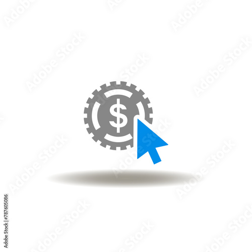 Vector illustration of dollar coin with mouse pointer. Icon of CPC Cost Per Click. Symbol of PPC Pay Per Click.