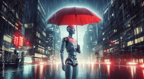 Robot with umbrella illustration