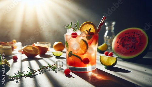Cocktail with lime and strawberry photo