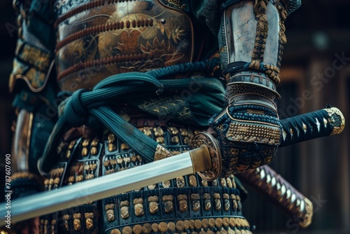 Details of a samurai's armor and sword photo
