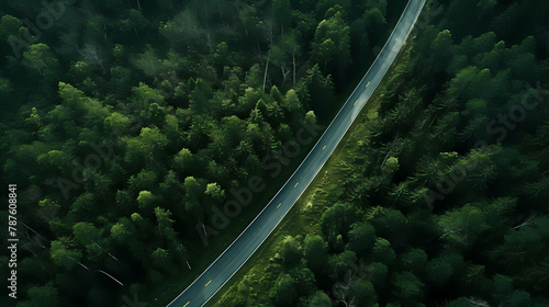 aerial photography of curved road on summer, colorful summer nature colors on trees