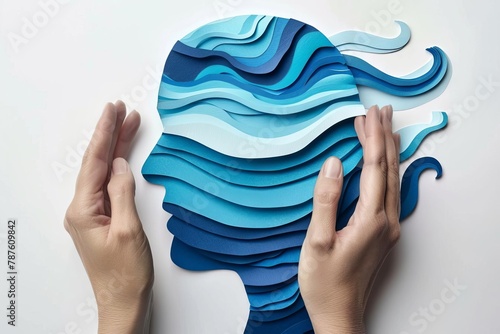 alzheimers and epilepsy disorder concept brain waves and hands holding head paper art