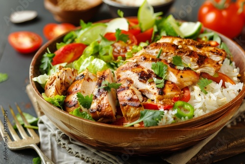 Rice and spicy chicken salad