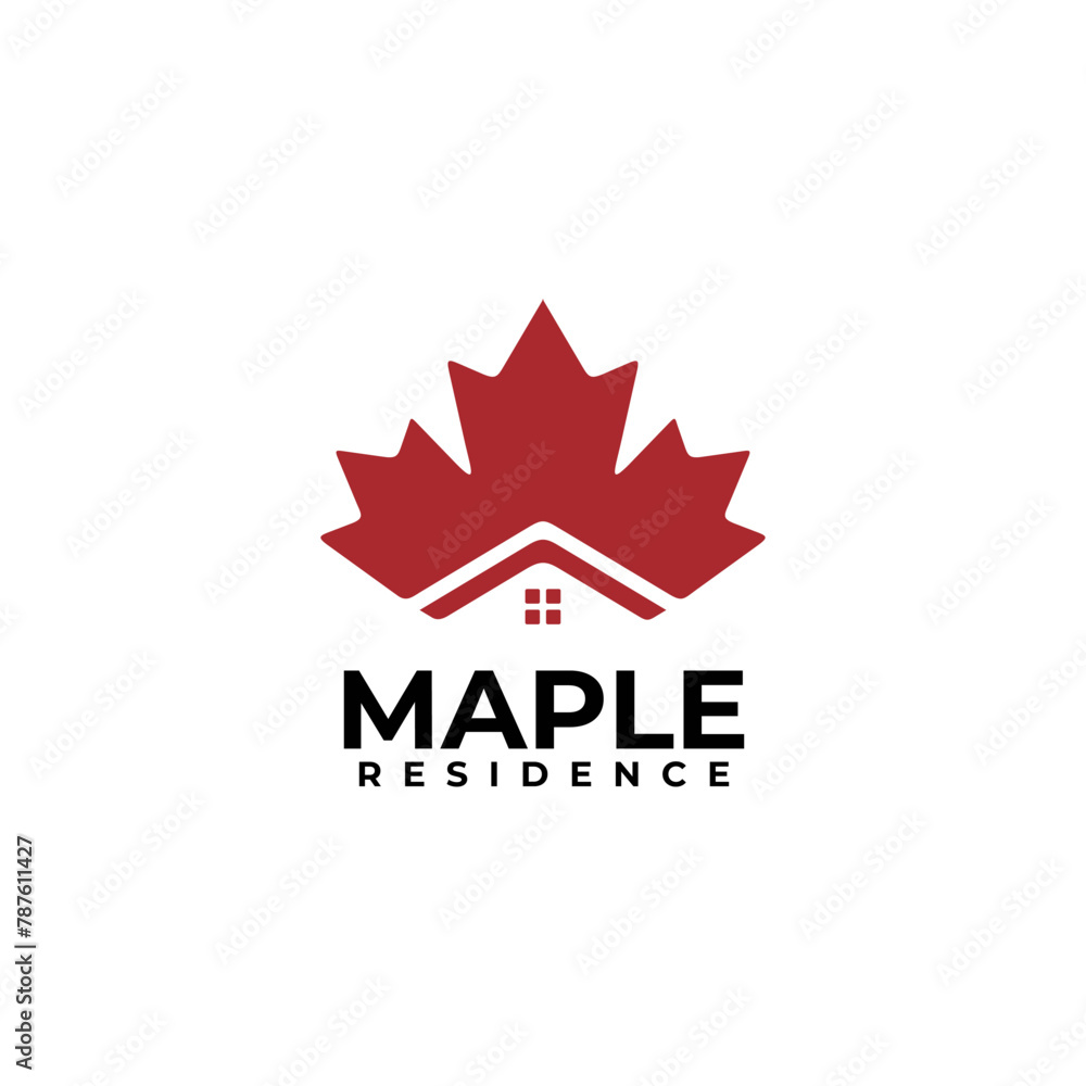 Maple leaf house roof logo design Maple leaf house roof logo design