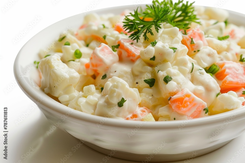 Russian salad Olivier on white background Russian salad Olivier on white background
