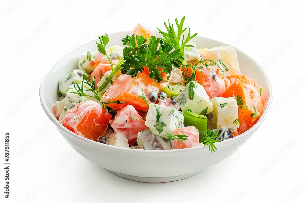 Russian salad on white background Russian salad on white background