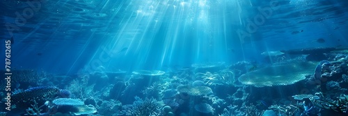 Underwater sea in blue sunlight 