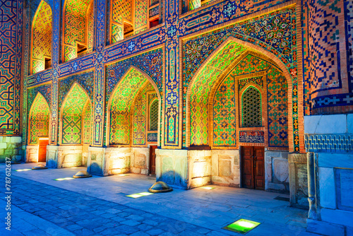 Registan mosaic pattern design background, Samarkand photo